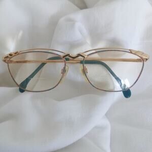 Vintage ENRICO COVERI Eyeglasses 80's Cat Eye Double Frame Gold Metal Pink Teal
